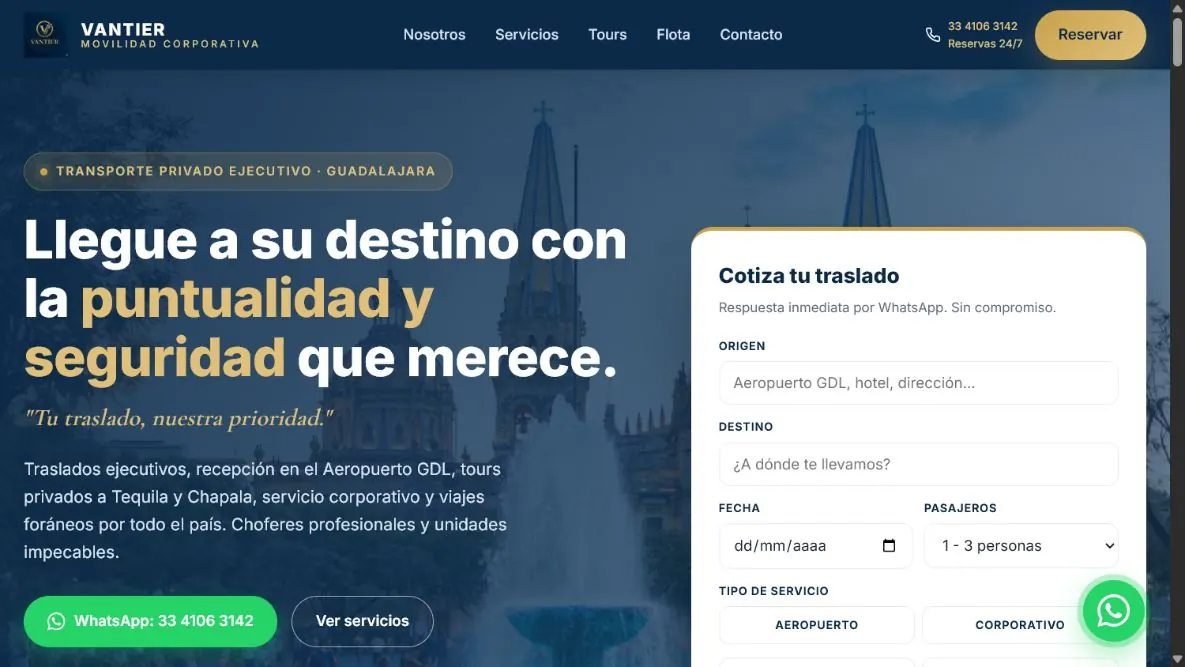 Página principal de Vantier Movilidad Corporativa